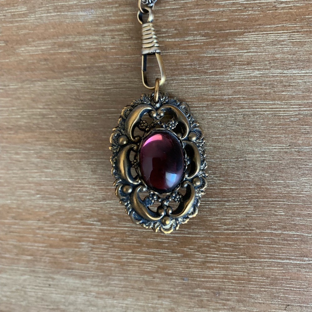 Vintage bronze purple stone necklace
